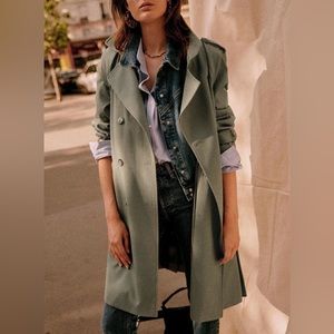 Sezane Scott Trench in Khaki (olive sage green)